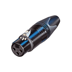 XLR Cable Connector, 3Pole F, Black, Gold Contacts